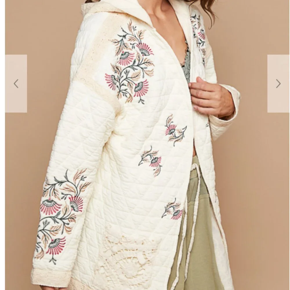 125. Long Sleeve Jacket top in quilting with embroidery point crochet pockets - Picture 4 of 6